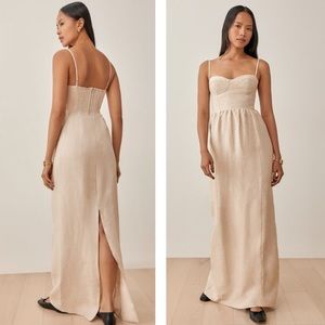 Reformation NWT 2 Effie Oatmeal Linen Bustier Maxi Dress